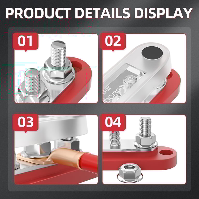 DaierTek 150A 5x1/4" Studs Bus Bar Power Distribution Block with Cover for Automotive Applications - Durable Construction, Easy Installation, Versatile Use, Secure Connection - Ideal for Cars, Trucks, RVs, Boats - Long-Lasting Performance and Safety Features