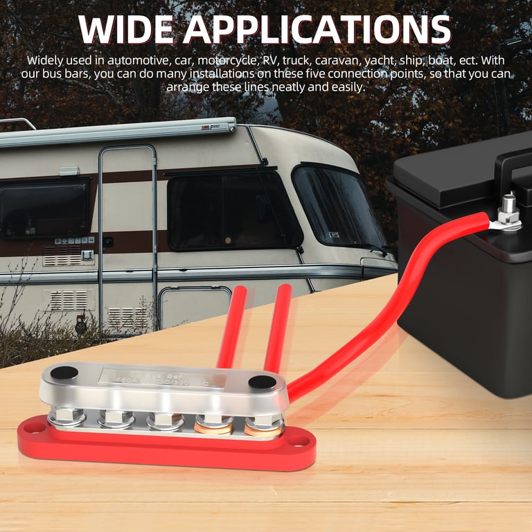 DaierTek 150A 5x1/4" Studs Bus Bar Power Distribution Block with Cover for Automotive Applications - Durable Construction, Easy Installation, Versatile Use, Secure Connection - Ideal for Cars, Trucks, RVs, Boats - Long-Lasting Performance and Safety Features
