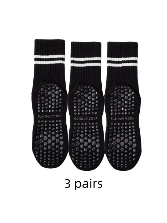 High-Quality Cotton Medium Length Yoga Socks with Anti-Slip Silicone Grips - Set of 3 Pairs for Wholesale - Breathable Fitness Accessories for Pilates, Gym, and Studio Workouts - Comfortable Support and Stability for Women - Bulk Purchase at Competitive Price