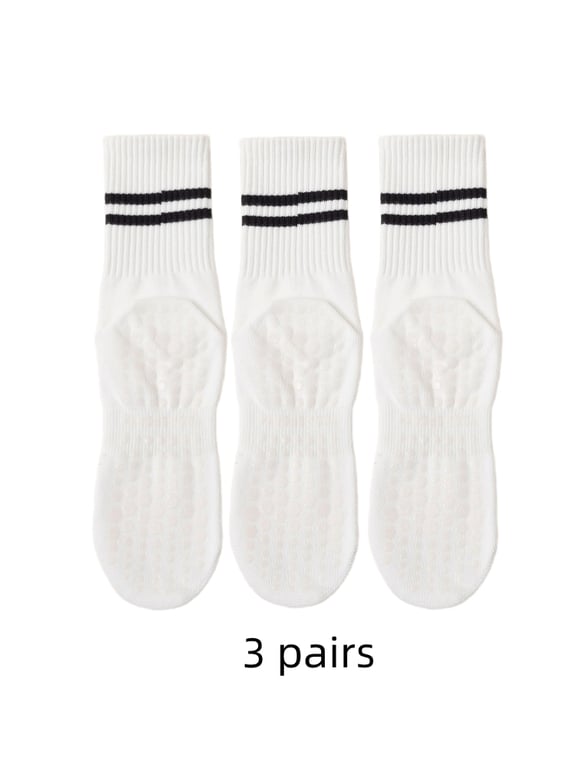 High-Quality Cotton Medium Length Yoga Socks with Anti-Slip Silicone Grips - Set of 3 Pairs for Wholesale - Breathable Fitness Accessories for Pilates, Gym, and Studio Workouts - Comfortable Support and Stability for Women - Bulk Purchase at Competitive Price