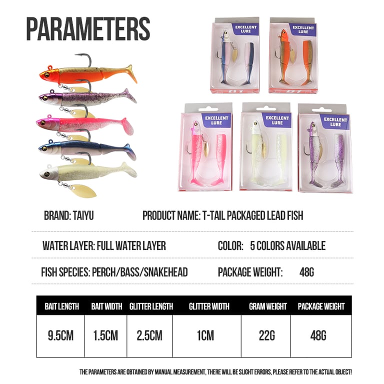 TAIYU Hot Sale Fishing Lures Set - Durable Silicone Soft Lure with 20g Jig Head T-tail Design for Pike, Trout, Bass - Realistic Wobbler Action Metal Spinner Spoon Bait - Versatile Casting, Trolling, Jigging - Bright Colors, Lifelike Eyes, Enhanced Visibility - Effective Results Guaranteed