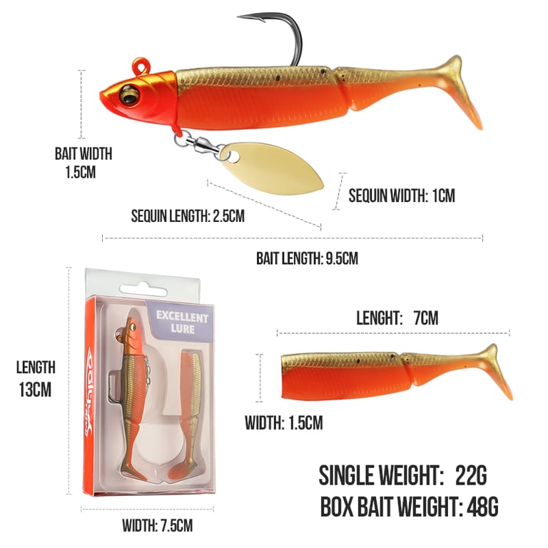 TAIYU Hot Sale Fishing Lures Set - Durable Silicone Soft Lure with 20g Jig Head T-tail Design for Pike, Trout, Bass - Realistic Wobbler Action Metal Spinner Spoon Bait - Versatile Casting, Trolling, Jigging - Bright Colors, Lifelike Eyes, Enhanced Visibility - Effective Results Guaranteed