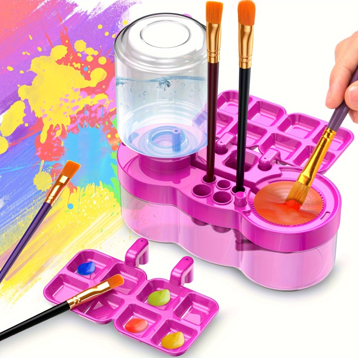 Automatic Paint Brush Cleaner with Drain Button - Efficient Water Circulation for Quick Cleaning - Compact Bucket for Artists, Students, and Hobbyists - Essential Tool for Easy Brush Maintenance