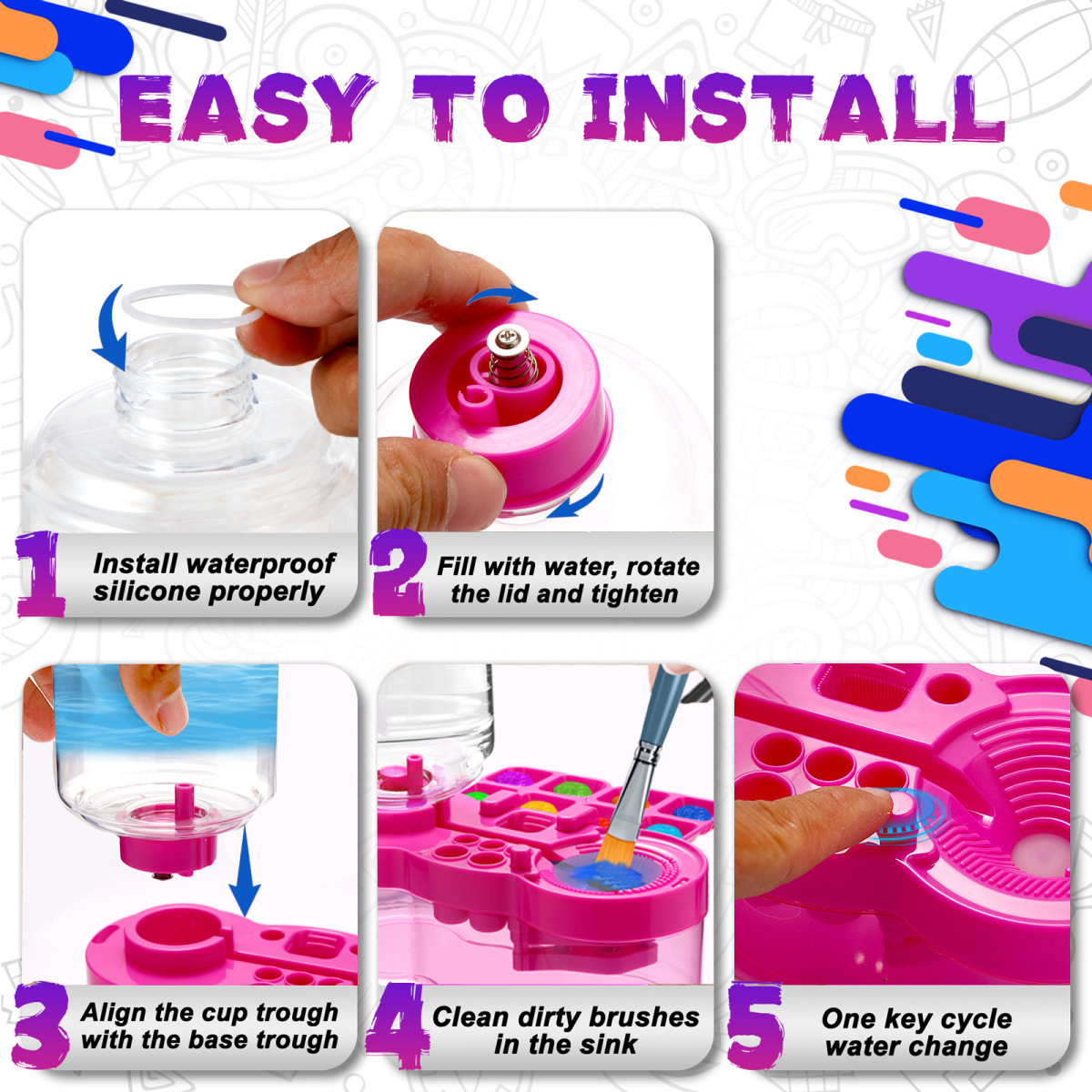 Automatic Paint Brush Cleaner with Drain Button - Efficient Water Circulation for Quick Cleaning - Compact Bucket for Artists, Students, and Hobbyists - Essential Tool for Easy Brush Maintenance