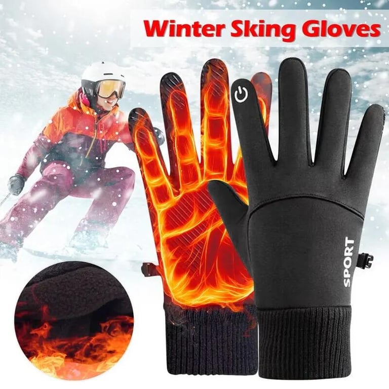 Winter Warmth Waterproof Full Finger Cycling Running Skiing Motorcycle Riding Gloves with Touch Screen Compatibility - Insulated Fleece Lining, Windproof, Durable Construction - Versatile Outdoor Sports Accessory for Men and Women
