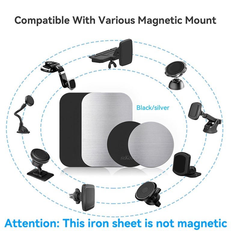 Universal Magnetic Car Phone Holder Metal Plate with Strong Adhesion for iPhone, Samsung Galaxy & More - Easy Installation, Durable Material, Sleek Design - Hands-Free Navigation & Communication on Bumpy Roads