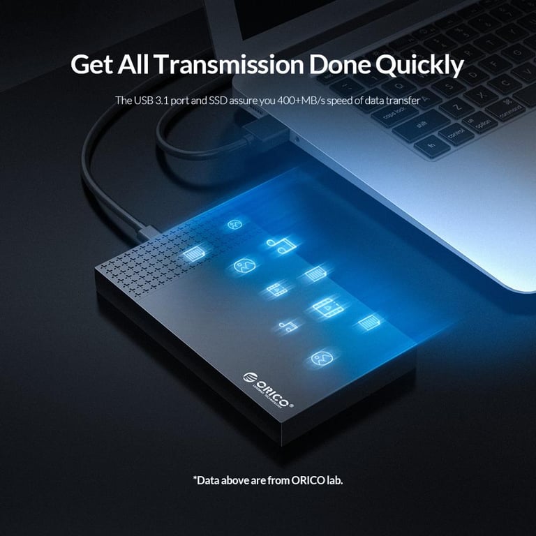 ORICO Type-C External Hard Drive Case with UASP Support, 6Gbps Data Transfer Speeds, Durable Construction, Tool-Free Installation, and Wide Compatibility for 2.5'' HDD/SSD - Windows, Mac, Linux Compatible