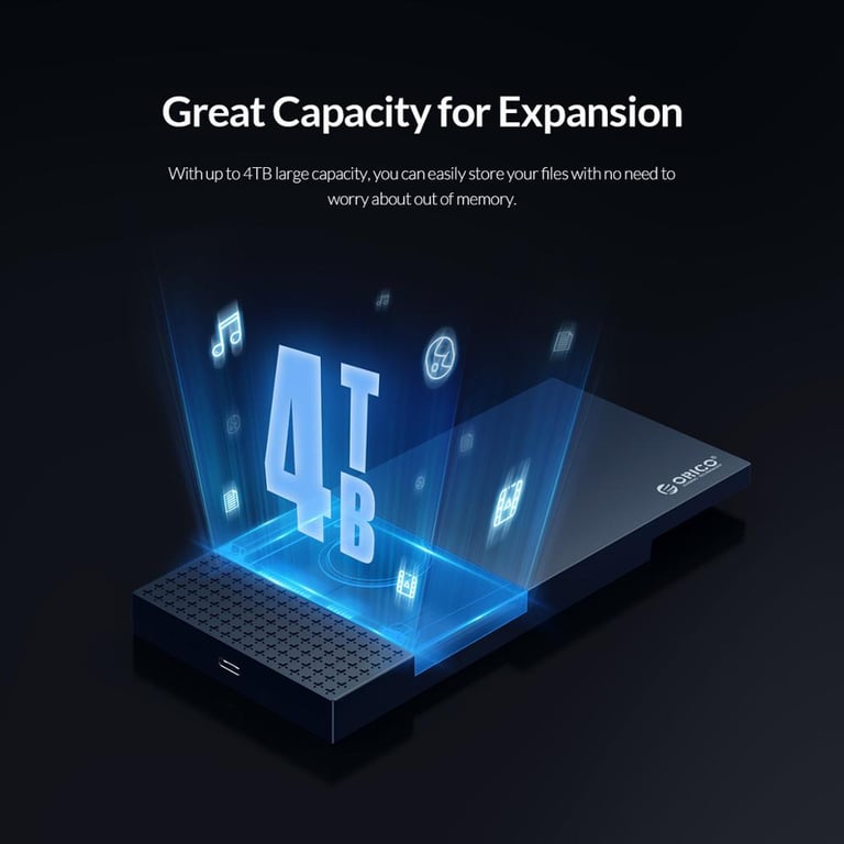 ORICO Type-C External Hard Drive Case with UASP Support, 6Gbps Data Transfer Speeds, Durable Construction, Tool-Free Installation, and Wide Compatibility for 2.5'' HDD/SSD - Windows, Mac, Linux Compatible
