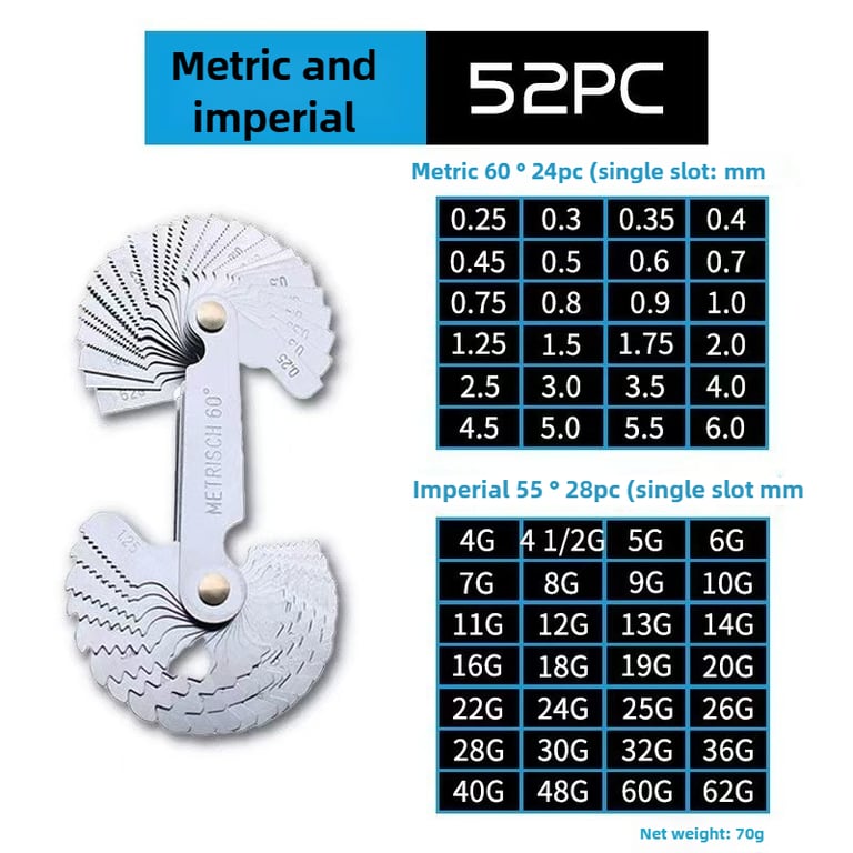 Precision Measurement Tool: 55/60 Degree Metric Inch Thread Plug Gauge Gear Tooth Screw Pitch Gauges - Dual Measurement System for Accurate Thread and Gear Measurements - Durable Construction for Industrial Use - Ergonomic Design with Easy-to-Read Markings - Ideal for Automotive, Aerospace, and Manufacturing Industries