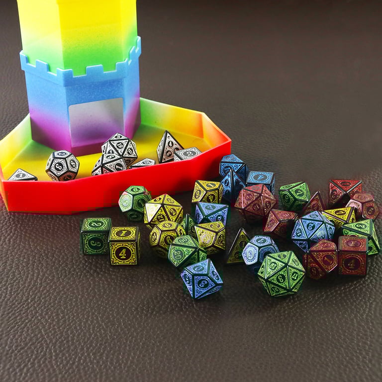 Premium Quality Polyhedral DND Dice Set with Unique Patterns and Retro Font Styles - Lightweight and Durable RPG Game Dice - Includes All Essential Dice for Dungeons and Dragons - Perfect for Tabletop Role-Playing Adventures