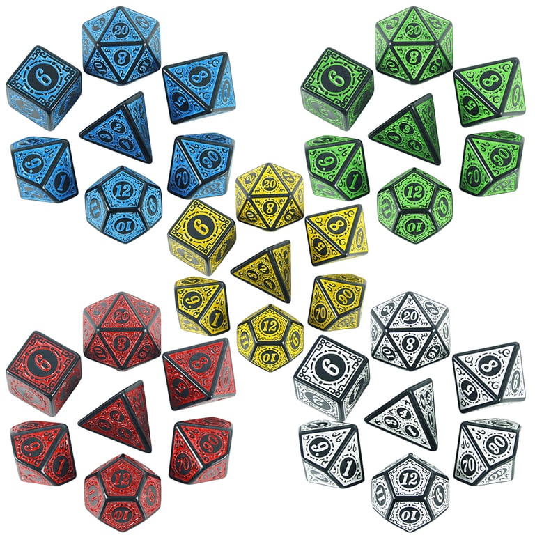Premium Quality Polyhedral DND Dice Set with Unique Patterns and Retro Font Styles - Lightweight and Durable RPG Game Dice - Includes All Essential Dice for Dungeons and Dragons - Perfect for Tabletop Role-Playing Adventures