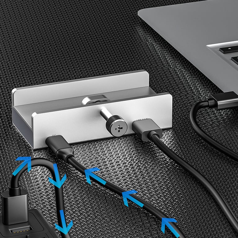 Aluminum Type C 4 Port USB 3.0 HUB with Phone Holder, SD TF Card Reader, DC Power Adapter - High-Speed Data Transfer, Multiple Connectivity Options, Stable Power Supply - Multi-Functional Design for Efficient Work and Convenient Device Management