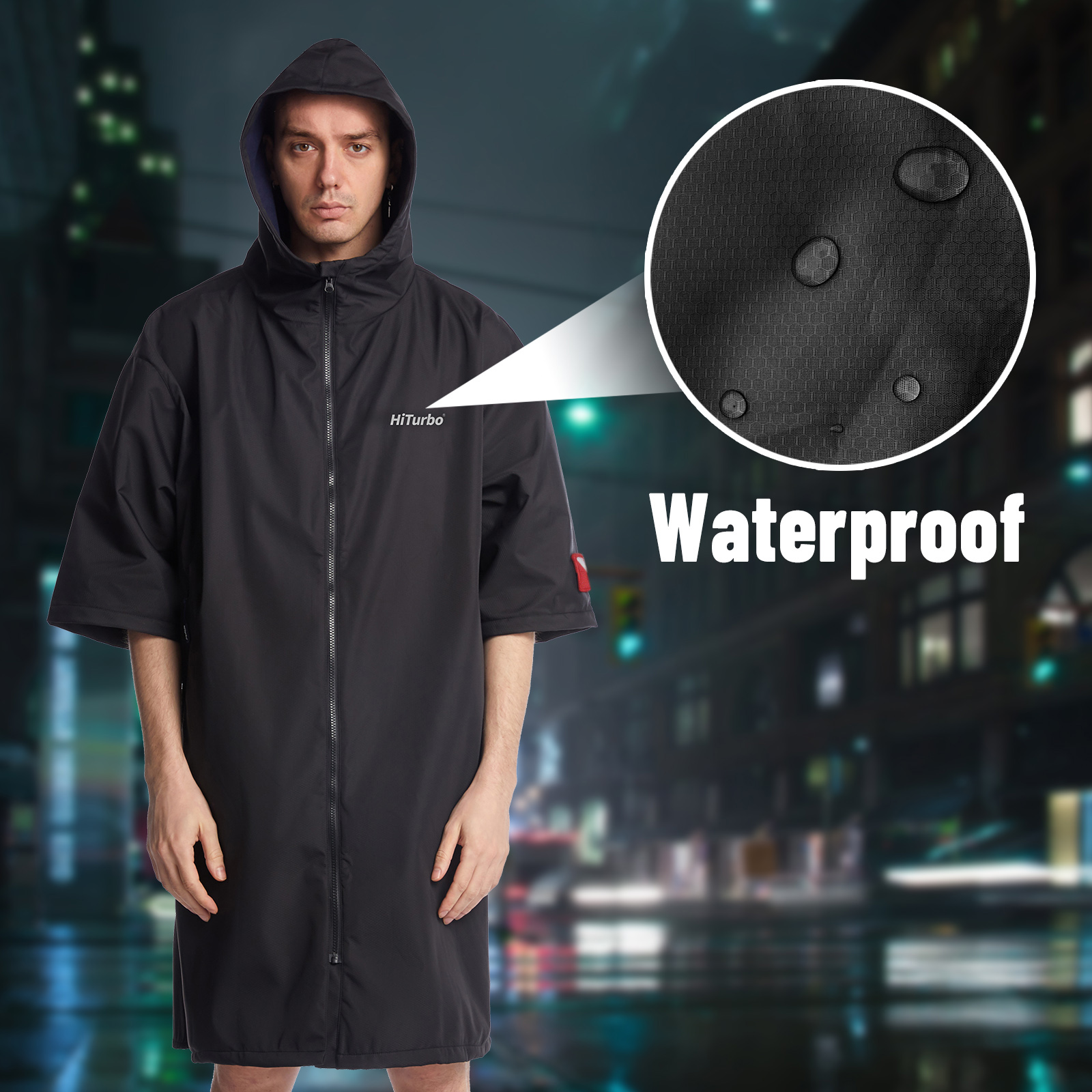 Hiturbo Short Sleeve Hooded Waterproof Cape for Outdoor Activities - Windproof Design, Quick Dry Technology, Multi-functional Use - Lightweight and Compact for Swimming, Surfing, Climbing - Stay Dry and Warm in Challenging Weather Conditions