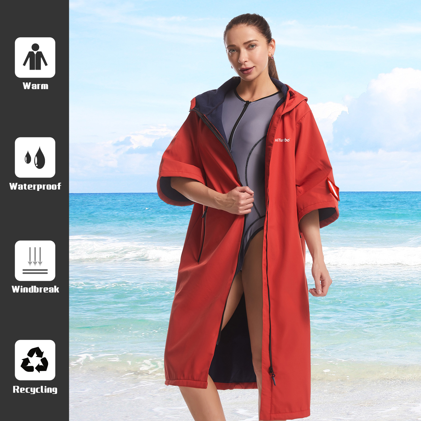 Hiturbo Short Sleeve Hooded Waterproof Cape for Outdoor Activities - Windproof Design, Quick Dry Technology, Multi-functional Use - Lightweight and Compact for Swimming, Surfing, Climbing - Stay Dry and Warm in Challenging Weather Conditions