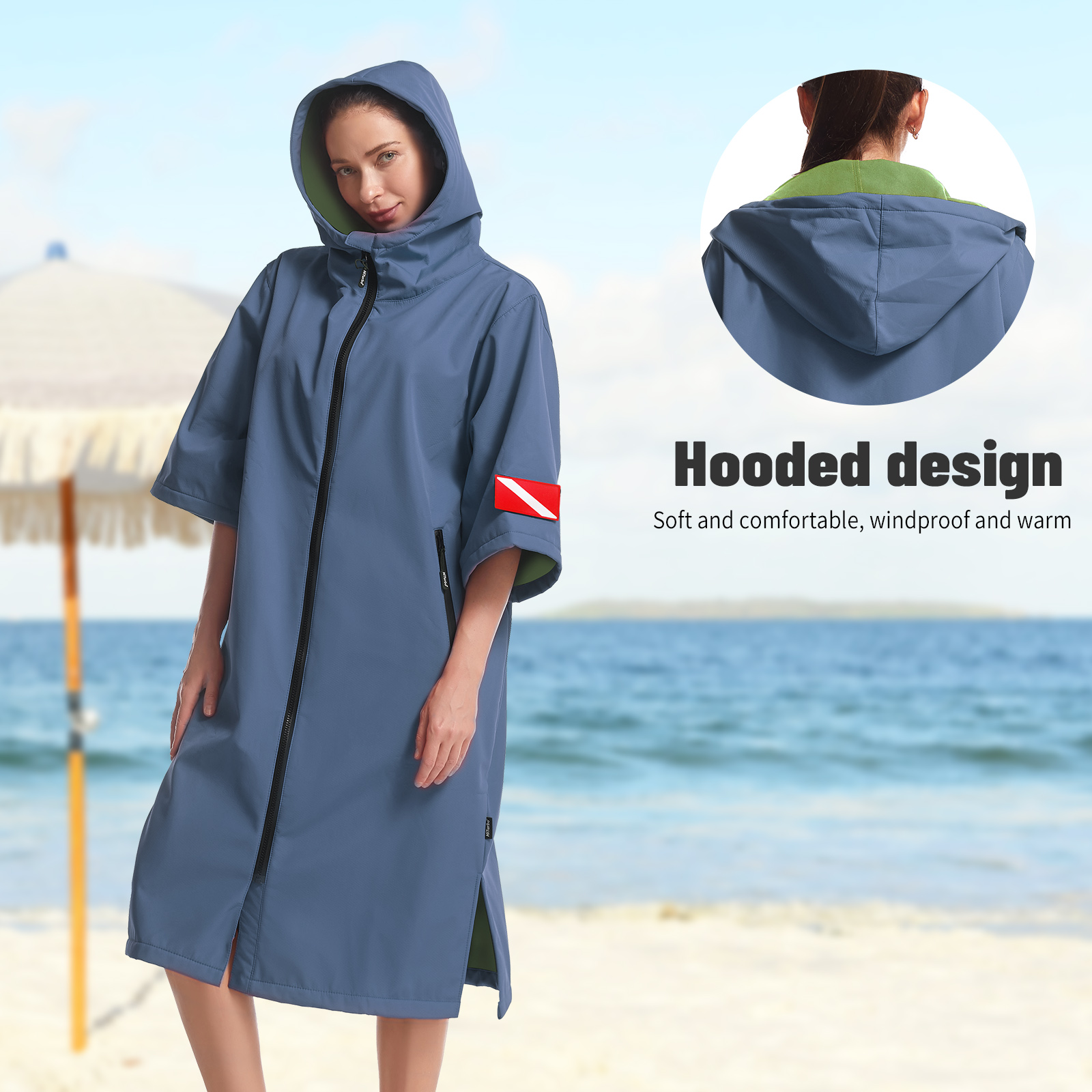 Hiturbo Short Sleeve Hooded Waterproof Cape for Outdoor Activities - Windproof Design, Quick Dry Technology, Multi-functional Use - Lightweight and Compact for Swimming, Surfing, Climbing - Stay Dry and Warm in Challenging Weather Conditions