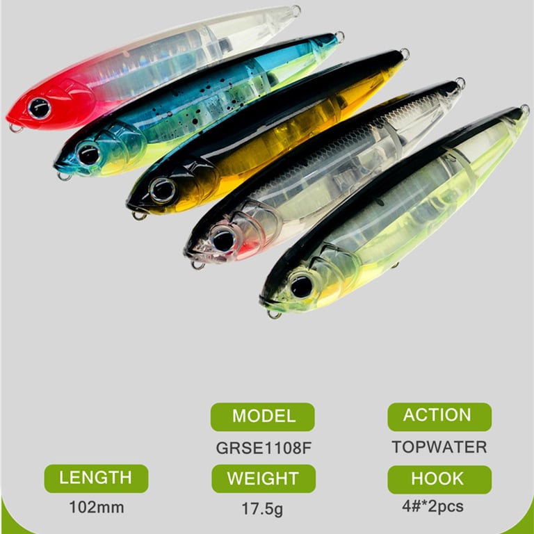 GREENSPIDER 102mm 17.5g Topwater Pencil Surface Fishing Lure for Saltwater Bass Fishing - Durable Hard Plastic Construction, Realistic 'Walk the Dog' Action, Versatile Bait for Coastal Shorelines and Offshore Reefs - Lifelike Design for Enhanced Bass Attraction and Aggressive Strikes