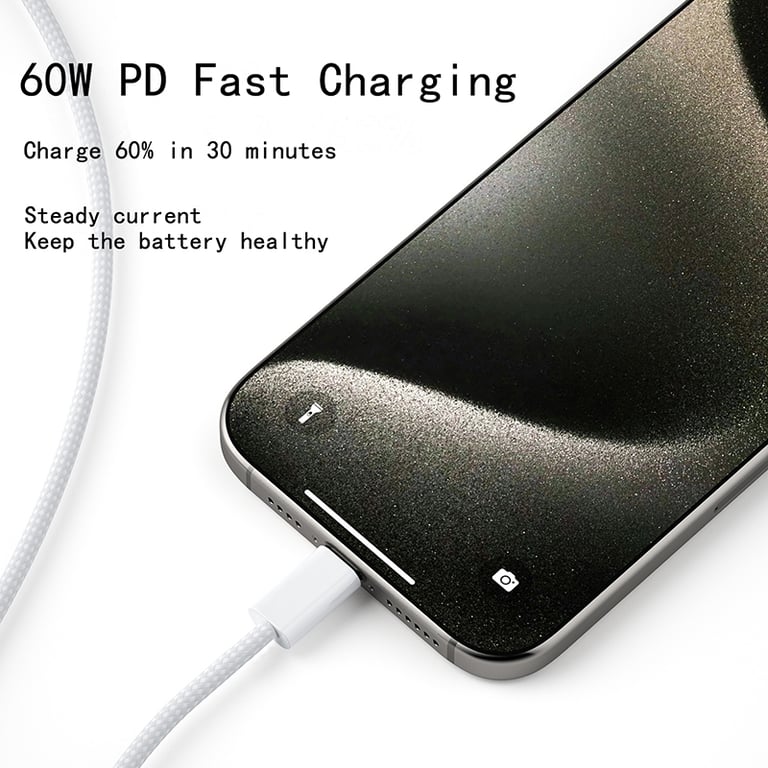 60W PD Fast Charging USB C to Type C Cable - Durable Braided Design, Tangle-Free, Wide Compatibility with iPhone 15, Android, Samsung, Huawei - Data Transfer Capabilities, Ideal for Everyday Use and Travel - Flexible Length for Easy Handling