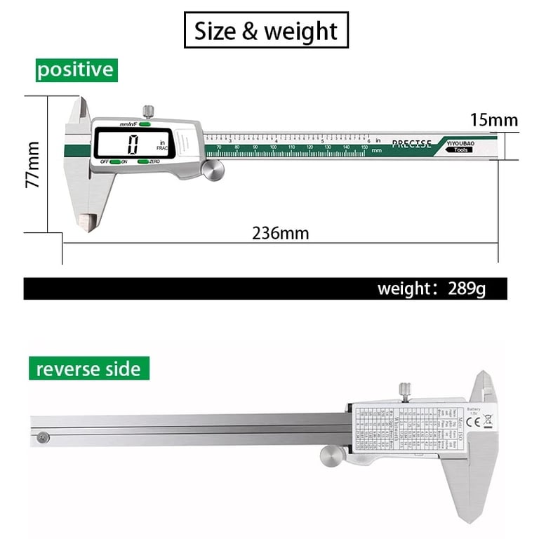 YIYOUBAO ET50 150mm Digital Caliper - High Precision Stainless Steel Measurement Tool for Mechanical Components, Fractions, Millimeters, Inches - 0.01mm Accuracy, Easy-to-Read Display, Versatile Applications in Workshops, Laboratories - Durable, Corrosion-Resistant Design for Reliable Performance