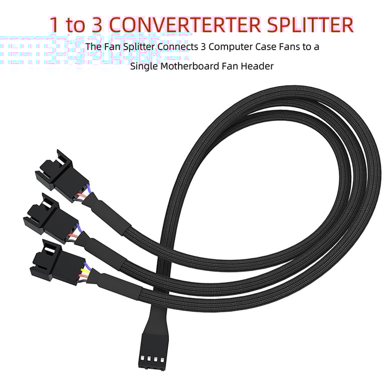 Cylarix Premium 4Pin PWM Fan Splitter Cable - 1 to 4 Ways Fan Power Extension Adapter for PC Enthusiasts - Black Braided Sleeved Cable for Efficient Power Distribution and Enhanced Cable Management - Compatible with Most Standard 4-Pin PWM Fans - 27cm/10.5 inches Length for Easy Installation