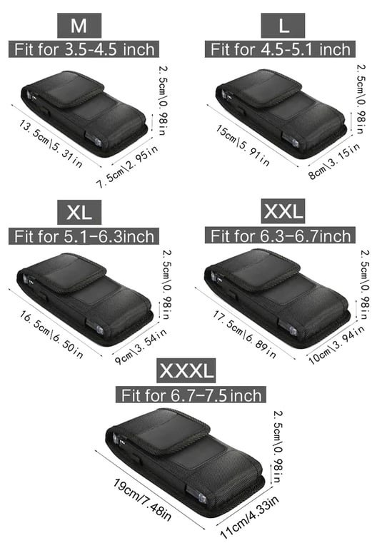 Adjustable Nylon Phone Holder Pouch for Samsung S24 Ultra 15 Pro Max with Secure Belt Clip - Multiple Sizes Available from M to XXXL - Durable Material, Easy Access, Hands-Free Convenience
