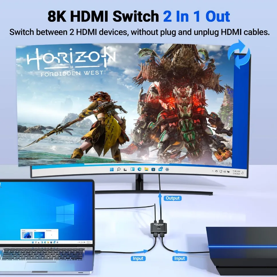 8K HDMI-Compatible Switch Splitter for PS4, TV Box - Bi-Directional 1x2 or 2x1 Configuration, Seamless Integration, Durable Design - Enhanced Connectivity for Immersive Gaming and Movie Experiences