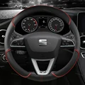 Seat Car Steering Wheel Cover - Premium Microfiber Leather Non-Slip Universal Fit for Tarraco, Arona, Ateca, Ibiza, Toledo, Mii, Leon, Arosa, Exeo ST, FR Models - Soft Breathable Material, Easy Installation, Stylish Black Design with Embossed Pattern - Protects and Enhances Driving Experience