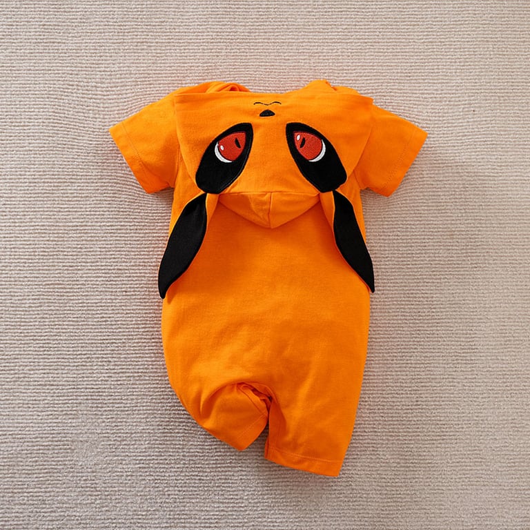 Adorable Anime Fox Hat Baby Bodysuit - Premium Cotton, Short Sleeve Summer Wear, Easy Snap Closure, Versatile and Stylish for Boys and Girls