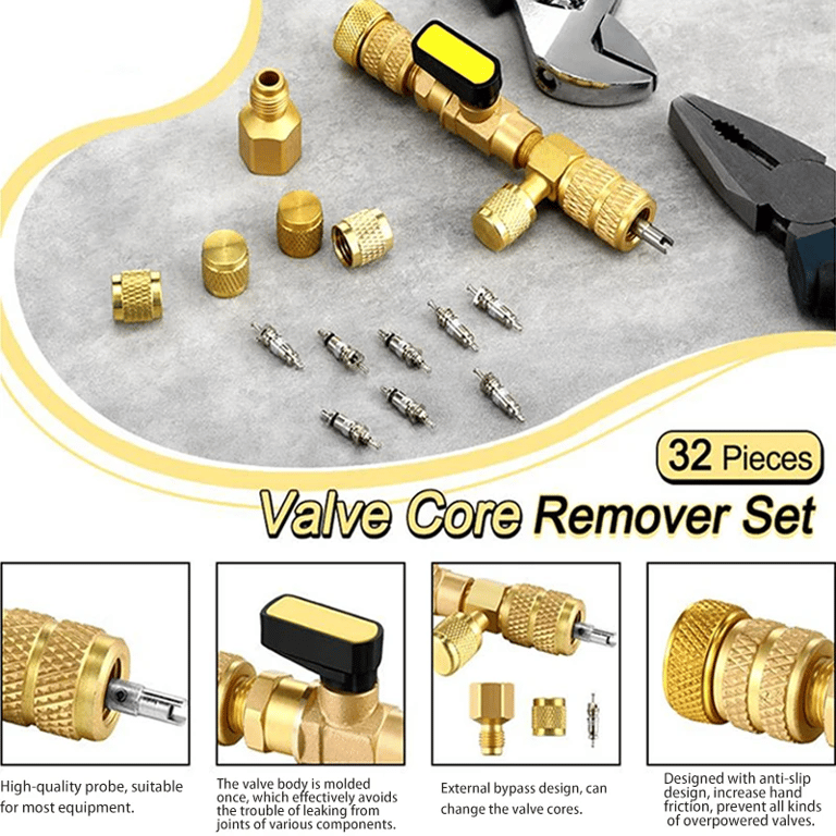 HVAC Dual Size Valve Core Remover Installer Tool Kit for R22 R12 R407 R410 R404 R32 R600 - Precision Valve Core Removal, Easy Installation, Durable Construction, Compact and Portable