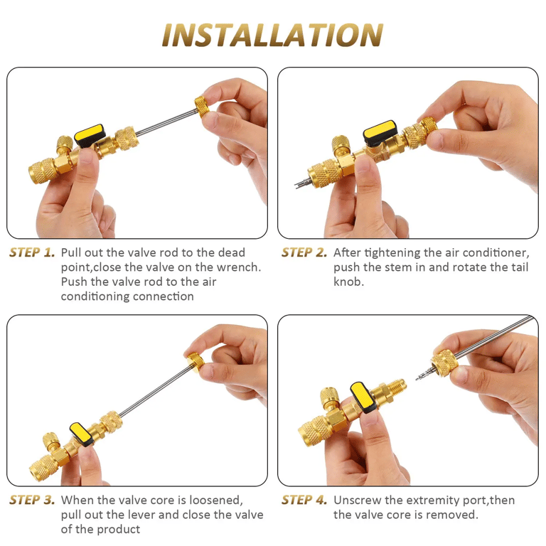 HVAC Dual Size Valve Core Remover Installer Tool Kit for R22 R12 R407 R410 R404 R32 R600 - Precision Valve Core Removal, Easy Installation, Durable Construction, Compact and Portable