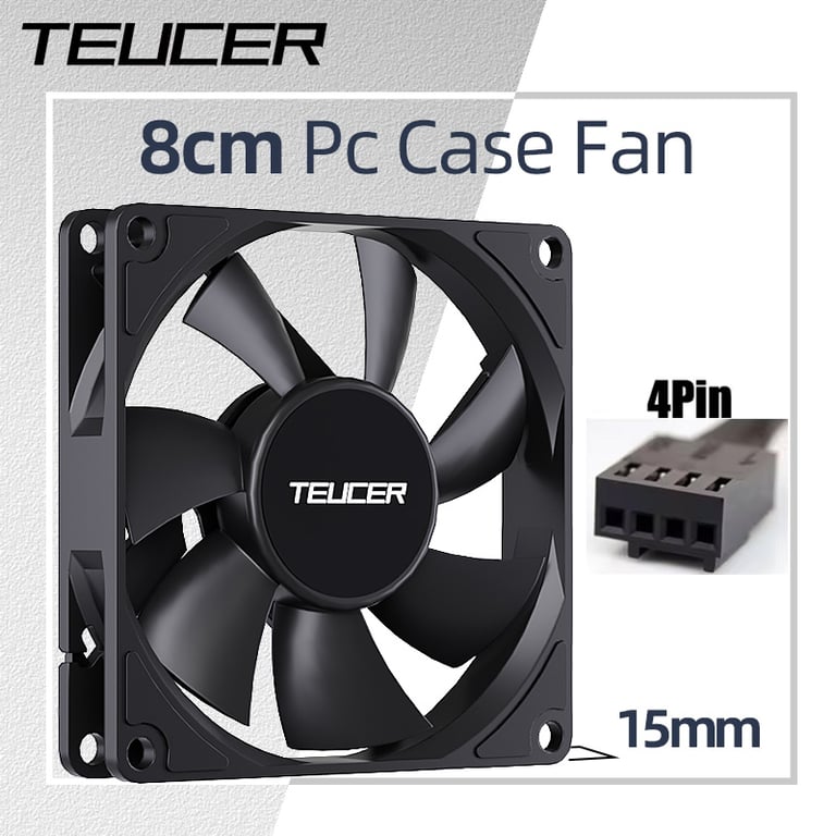 Teucer UT-8015 8CM Chassis Fan - Ultra-Slim Design, High-Quality Construction, Customizable Cooling, Efficient Ventilation, Easy Installation - Hydraulic Bearing, 4-Pin PWM Connector, Quiet Operation - Compact PC Case Cooling Ventilator for Optimal Performance and Lifespan Extension