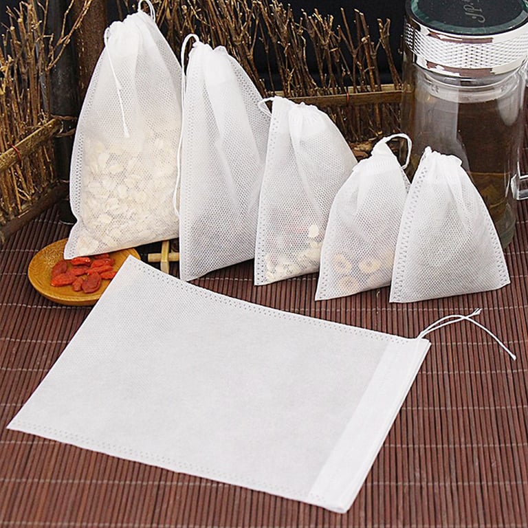 JJYY Disposable Tea Bags with Attached String and Heat Seal - 100 Pack of Food Grade Non-Woven Fabric Filter Bags for Tea, Spices, Herbs, and Potpourri - Eco-Friendly and Biodegradable Tea Infusion Solution for Convenient Brewing and Versatile Use