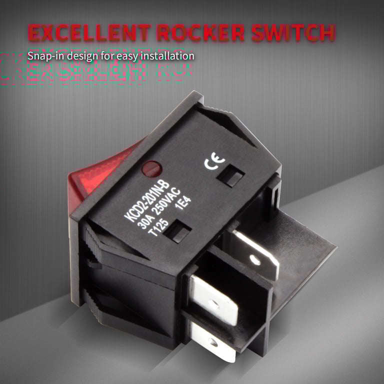 DaierTek 5PCS 30A 250V Rocker Switch with DPST 4-Pin Design, ON/OFF Functionality, High Voltage Compatibility, Easy Installation, and Red Lighted Indicator - Ideal for Industrial Machinery, Automotive Systems, and Home Appliances