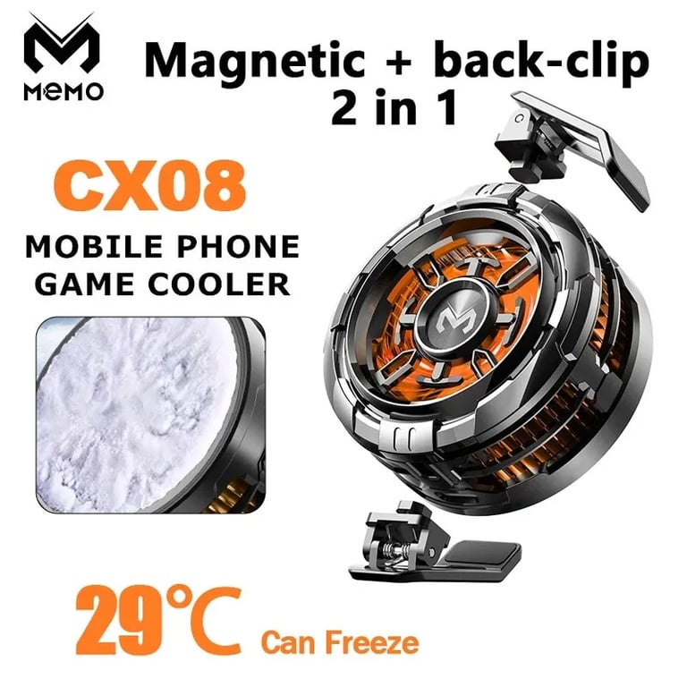MEMO CX08 Mobile Phone Ice Cooler with Magnetic Cooling Fan Case, Radiator Design, Back Clip, Compatibility with Android and iOS, Portable Lightweight Construction, Durable Heat Sink, Enhance PUBG Gaming Experience