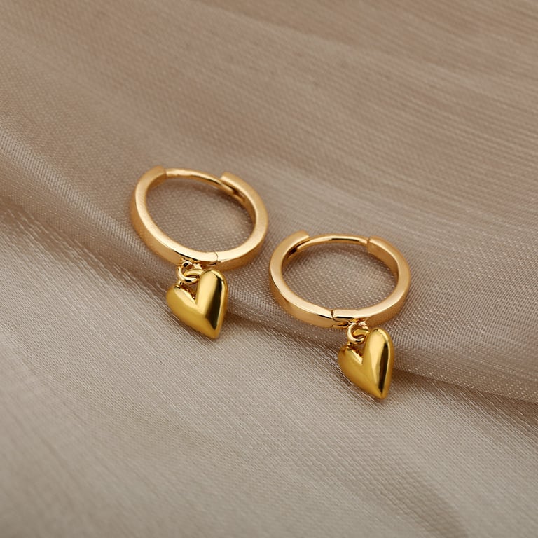 Vintage Gold Stainless Steel Heart Earrings with Intricate Detailing - Durable, Hypoallergenic, and Tarnish-Resistant - Perfect for Weddings and Valentine's Day - Heartfelt Gift Symbolizing Love and Elegance - Free Shipping for Quick and Convenient Delivery - Adds Sophistication and Charm to Any Outfit
