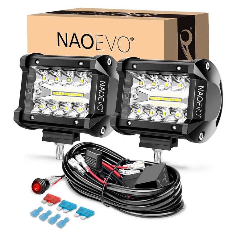 NAOEVO 4 Inch LED Pod Lights with Spot Flood Combo Beam Pattern for Off-Road Trucking, Boating, and Outdoor Activities - Durable Construction, Easy Installation, Energy-Efficient Design - Ideal for Enhancing Visibility in Low-Light Conditions, Versatile and Reliable Lighting Solution