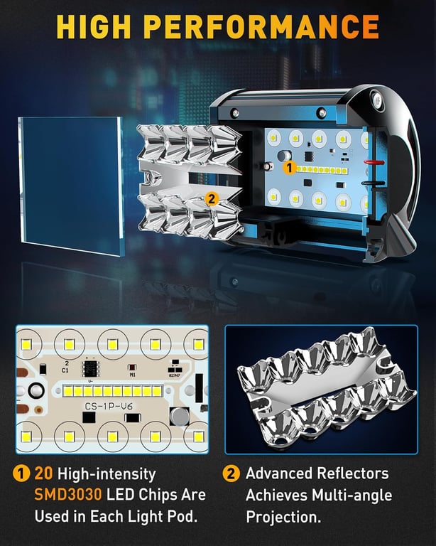 NAOEVO 4 Inch LED Pod Lights with Spot Flood Combo Beam Pattern for Off-Road Trucking, Boating, and Outdoor Activities - Durable Construction, Easy Installation, Energy-Efficient Design - Ideal for Enhancing Visibility in Low-Light Conditions, Versatile and Reliable Lighting Solution