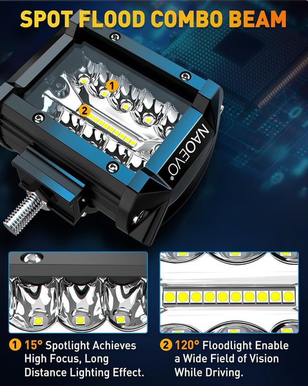 NAOEVO 4 Inch LED Pod Lights with Spot Flood Combo Beam Pattern for Off-Road Trucking, Boating, and Outdoor Activities - Durable Construction, Easy Installation, Energy-Efficient Design - Ideal for Enhancing Visibility in Low-Light Conditions, Versatile and Reliable Lighting Solution