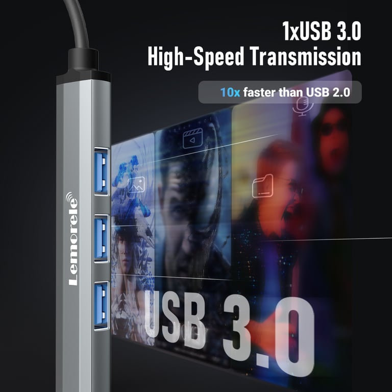 Lemorele 120cm USB HUB OTG USB A 3.0 Adapter with 4 Ports, High-Speed Data Transfer up to 5Gbps, OTG Functionality, Multi-Splitter Design, Compatible with Xiaomi, Lenovo, MacBook Pro - Ideal Laptop Accessory for Seamless Connectivity and File Transfer