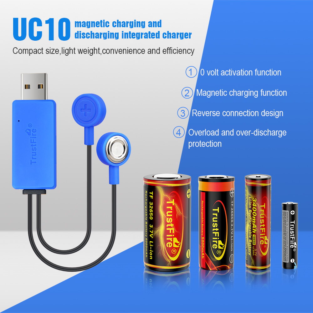 TrustFire UC10 Magnetic Battery Charger with Power Bank Function - Universal Li-ion Battery Charger for 32650, 21700, 16340, 26650, 18650 Cells - Portable and Versatile Design with Multiple Charging Modes and Intelligent Protection Features