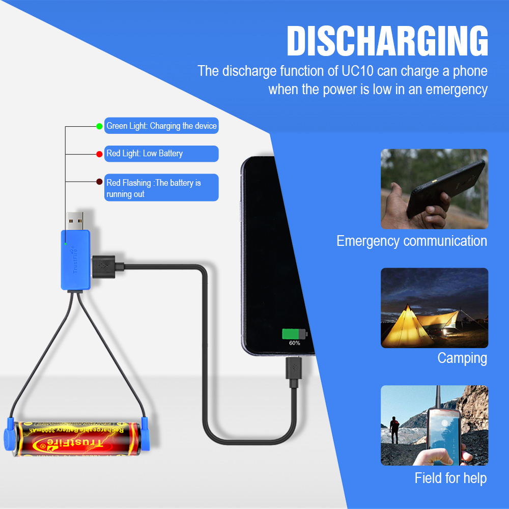 TrustFire UC10 Magnetic Battery Charger with Power Bank Function - Universal Li-ion Battery Charger for 32650, 21700, 16340, 26650, 18650 Cells - Portable and Versatile Design with Multiple Charging Modes and Intelligent Protection Features