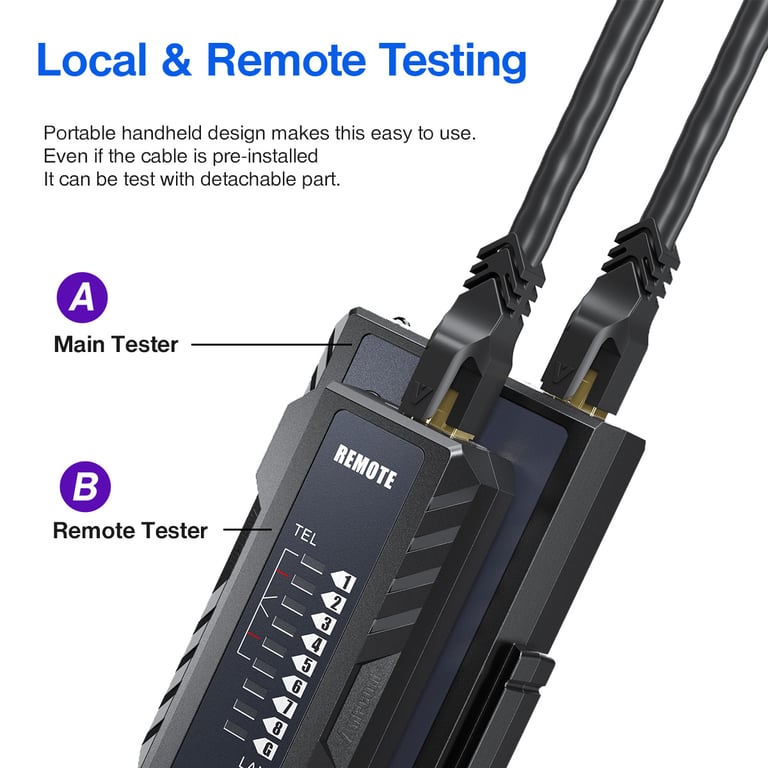 AMPCOM Network Cable Tester - LAN RJ45 RJ11 RJ12 CAT5 CAT6 CAT7 CAT8 Ethernet Wire Tester Tool for Networking - Easy-to-Use with Clear Indicators - Durable Construction for Professional Use - Compact and Lightweight Design - Cost-Effective Solution for Quick Cable Diagnosis and Repairs