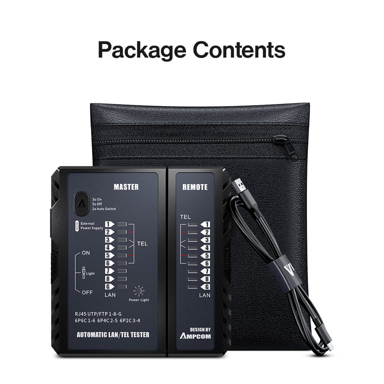 AMPCOM Network Cable Tester - LAN RJ45 RJ11 RJ12 CAT5 CAT6 CAT7 CAT8 Ethernet Wire Tester Tool for Networking - Easy-to-Use with Clear Indicators - Durable Construction for Professional Use - Compact and Lightweight Design - Cost-Effective Solution for Quick Cable Diagnosis and Repairs