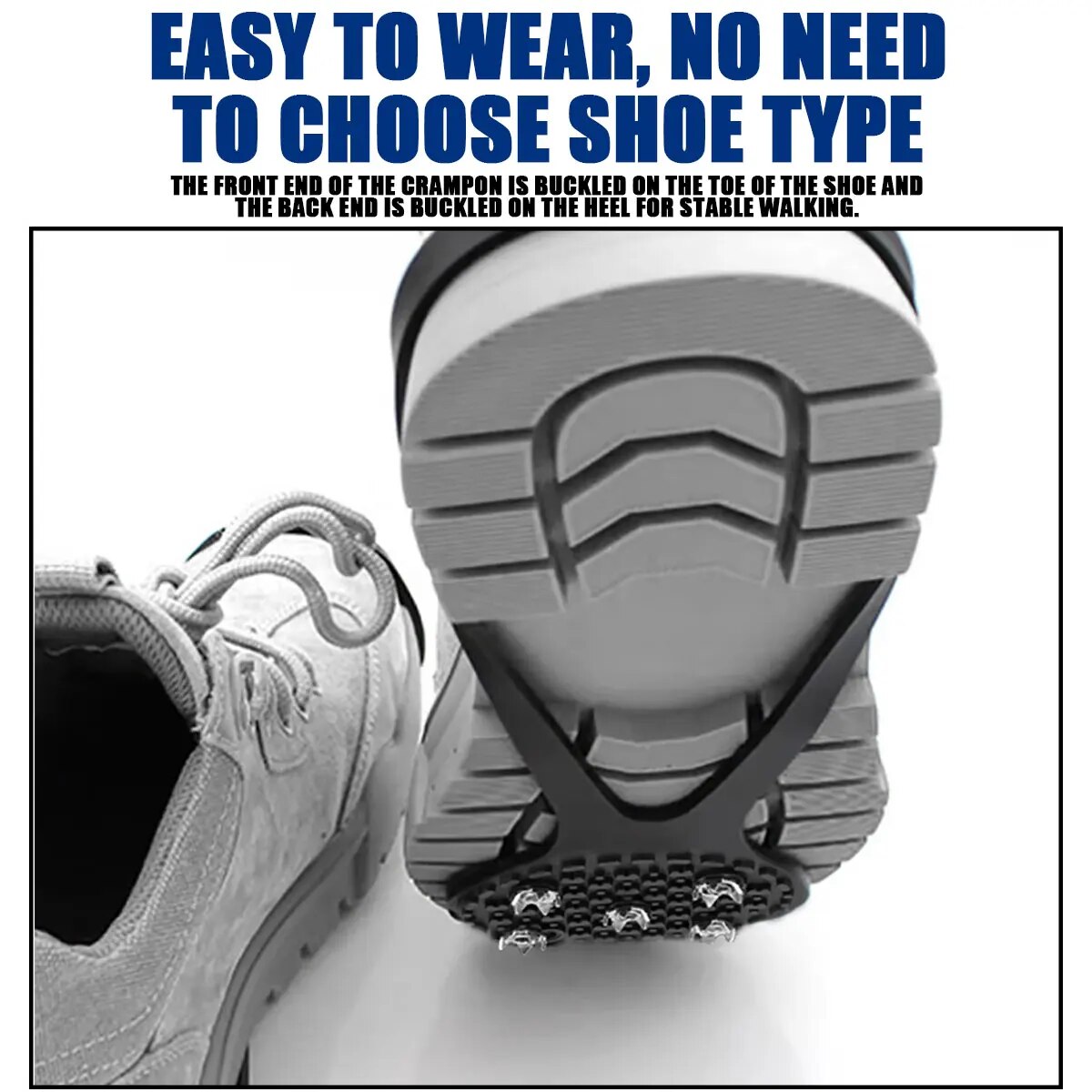 Professional Grade 1 Pair 5 Studs Anti-Skid Ice Snow Camping Walking Shoes Winter Safety Boots - Universal Fit Crampons for Enhanced Traction and Safety in Harsh Conditions - Adjustable Strap System for Secure Fit - Ideal for Climbers, Hikers, and Outdoor Enthusiasts