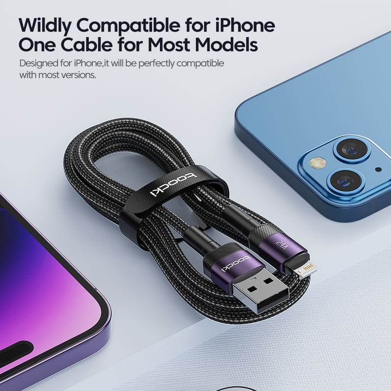 Toocki Aluminum Fast Charging USB Cable for iPhone 14, 13, 12 Pro Max, X, XS, XR, 8, 7 Plus, iPad - Durable Design, High-Speed Data Transmission, Universal Compatibility, Convenient Length - Premium Quality Charger and Sync Cable for Apple Devices