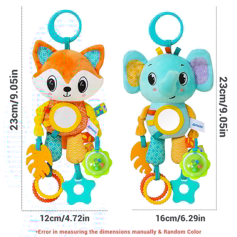 Sensory Development Plush Animal Wind Chime Toy with Crinkle Squeaker & Teether for Cognitive Learning - Travel-Friendly Gender-Neutral Baby Toy with Durable Construction