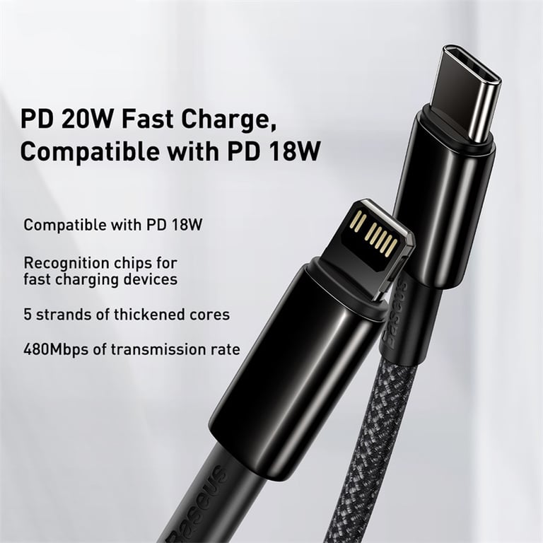 Baseus 20W USB C Cable for iPhone 14, 13, 11, 8, XR, 12, SE & Macbook - Fast Charging, Durable Construction, Secure Connection, Universal Compatibility - Power Delivery (PD) Technology, Reinforced Connectors, Flexible & Sturdy Design - 3ft Length for Convenient Use & Storage