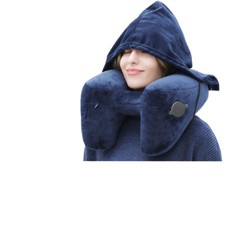 Inflatable H-Shaped Travel Neck Pillow with Hooded Nap Design for Privacy and Comfort - Portable and Durable Car Neck Pillow for Long Journeys by Plane, Train, or Car - Adjustable Firmness for Personalized Support - Multi-functional Use at Home, Office, or Camping