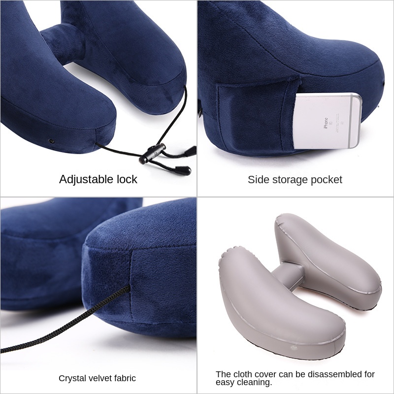 Inflatable H-Shaped Travel Neck Pillow with Hooded Nap Design for Privacy and Comfort - Portable and Durable Car Neck Pillow for Long Journeys by Plane, Train, or Car - Adjustable Firmness for Personalized Support - Multi-functional Use at Home, Office, or Camping