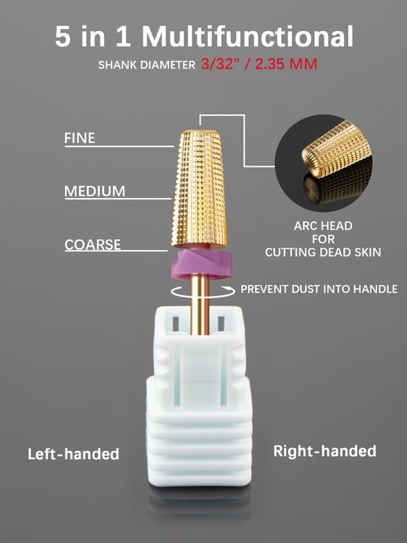 Premium Tungsten Steel Nail Drill Bits Set - 5-in-1 Versatile Design for Efficient Nail Care - Rust-Resistant and Durable - Compatible with Electric Nail Drills - Essential Accessory for Professionals and DIY Enthusiasts - Achieve Professional Results Easily