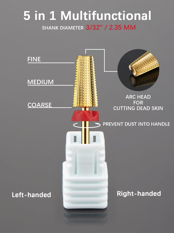 Premium Tungsten Steel Nail Drill Bits Set - 5-in-1 Versatile Design for Efficient Nail Care - Rust-Resistant and Durable - Compatible with Electric Nail Drills - Essential Accessory for Professionals and DIY Enthusiasts - Achieve Professional Results Easily